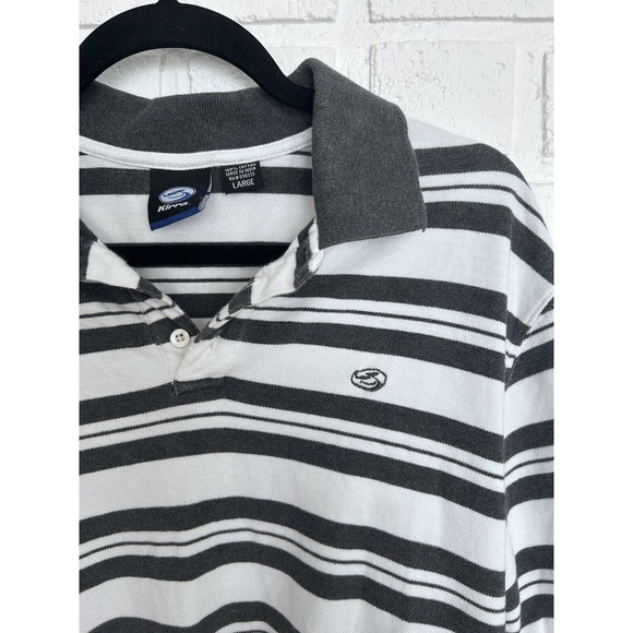 Kirra Skate Surf 90s Y2K Polo Mens Large Short Sleeve White Striped Vintage - Picture 2 of 5